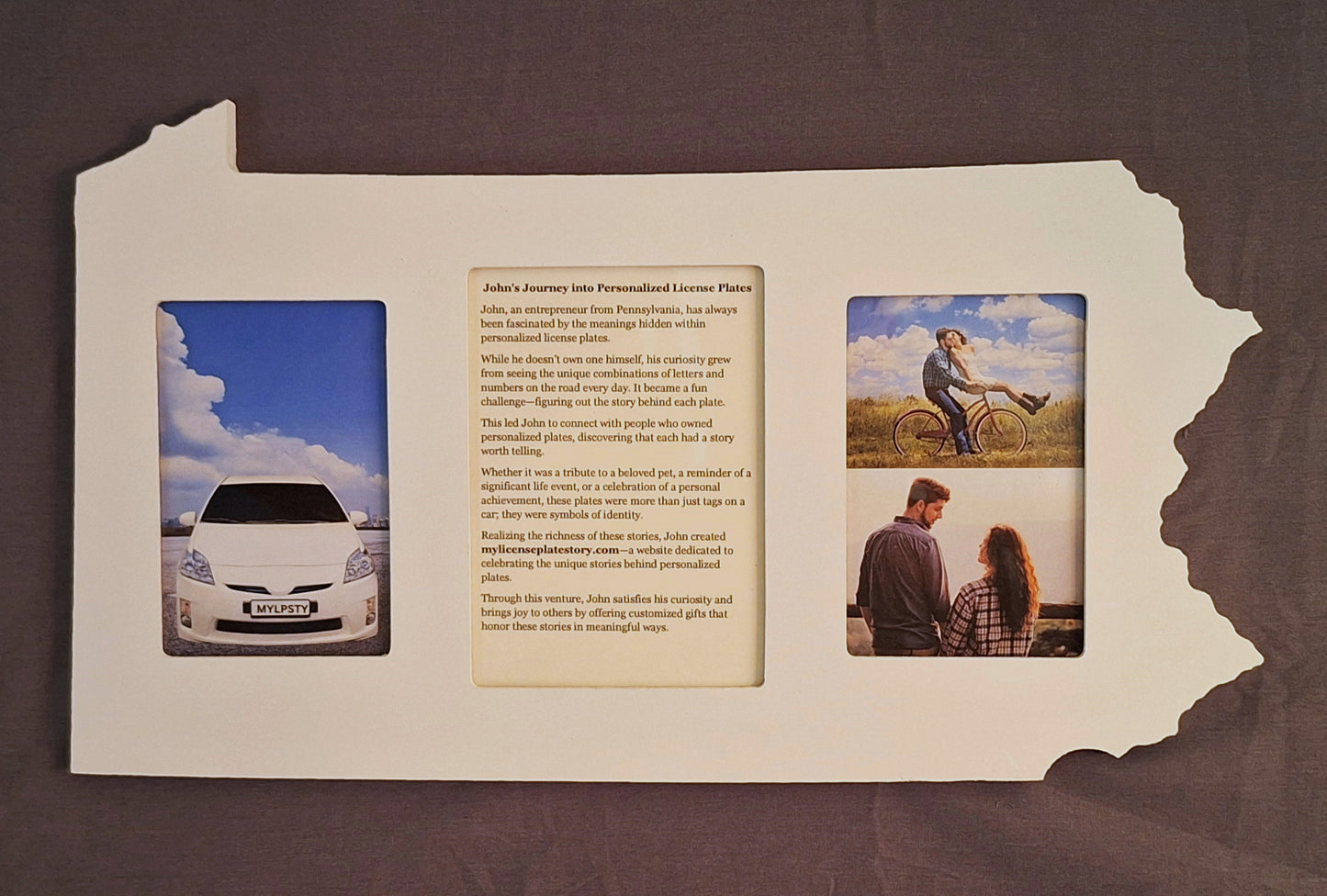 Celebrate Your License Plate or Vehicle Story with Our Unique Pennsylvania-Shaped Picture Frame